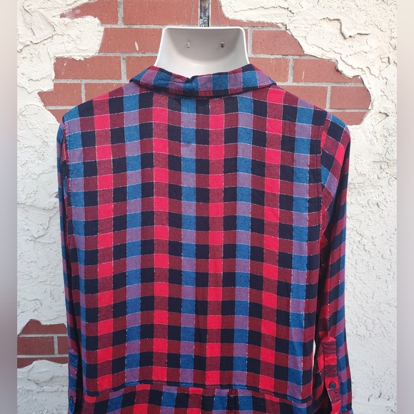 XL women LUCKY BRAND plaid button long sleeve red black split back - Picture 14 of 16